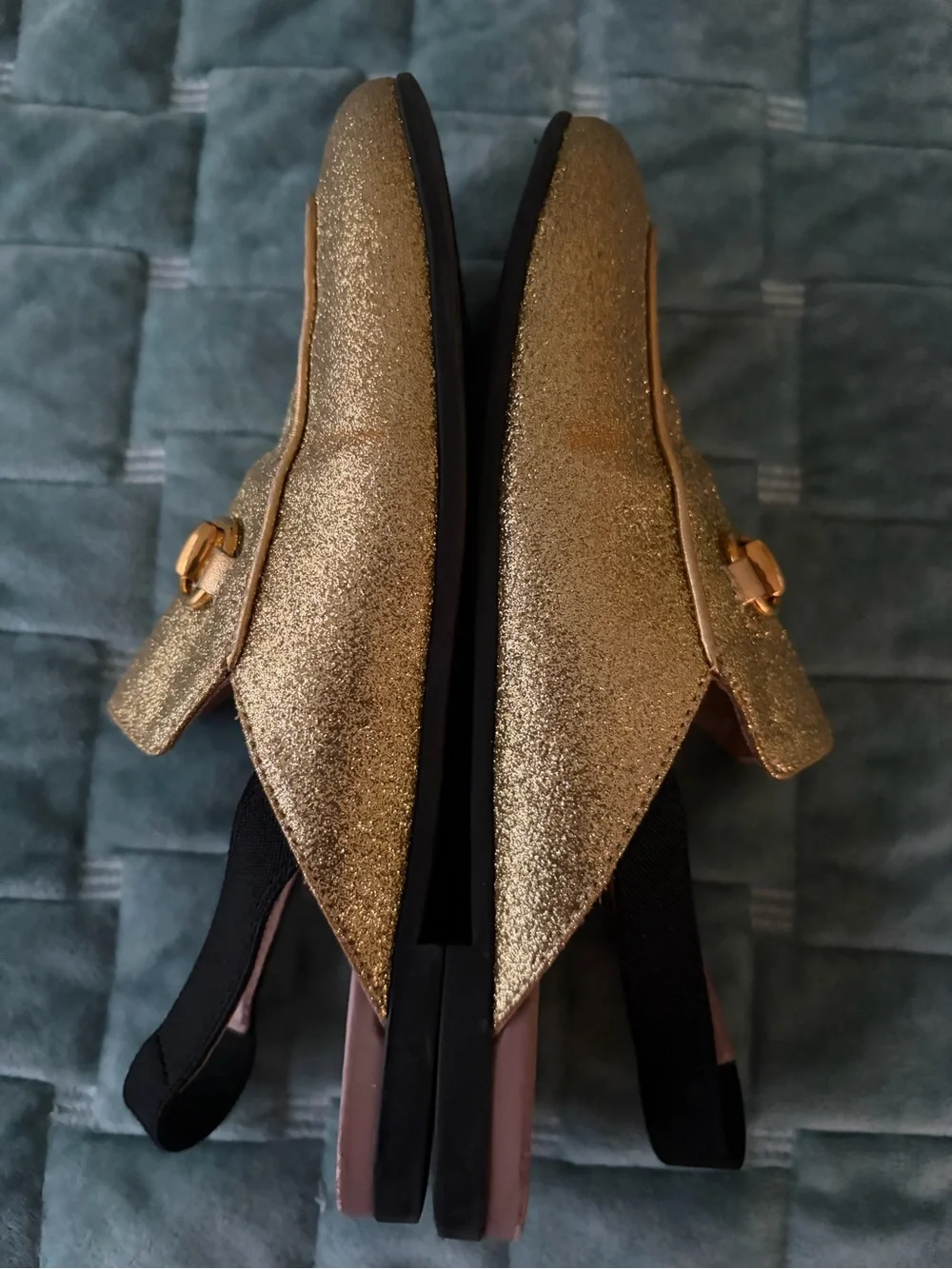 Gucci Kids Princetown Gold Glitter Horsebit Slingback Loafers EU 33 / US 2